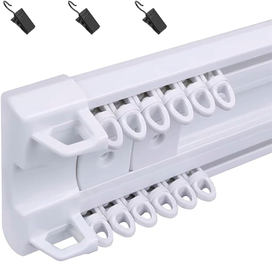 Curtain Conjoined Double Track, Heavy Duty Ceiling Rail for Living Room Bedroom Room Divider(White, 3-6ft)