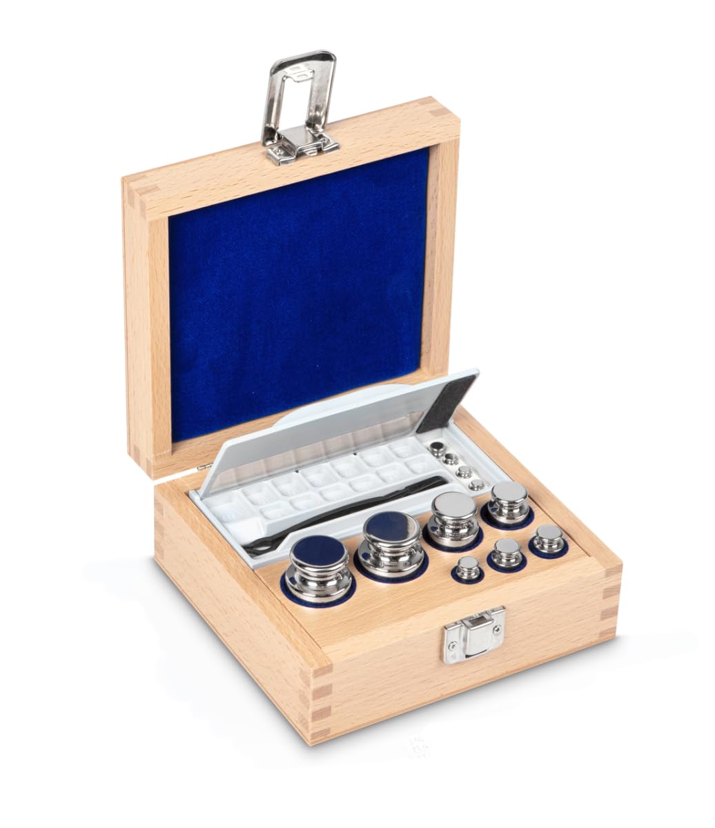 Kern 314-04 + 962-317 - Juego de pesas, clase E2, forma de botón, Acero inoxidable pulido, con certificado de calibración DAkkS