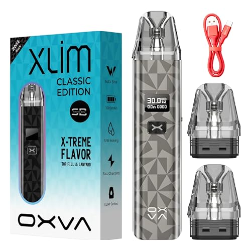 Oxva Xlim Classic Edition Vape Kit [Gunmetal] - Available in 10 colours - 2A Fast Charge 1000mAh Battery 30W 0.42 OLED Screen - Compatible with Xlim Series Pod - No Nicotine