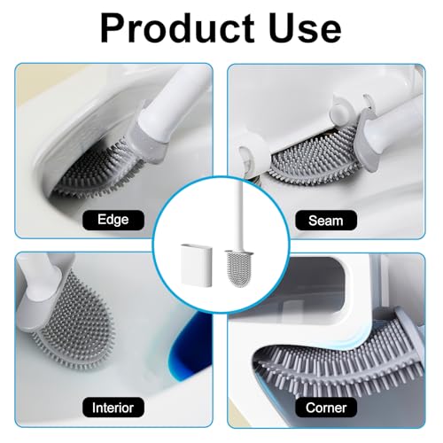 Image of Toilet Bowl Brush and Holder Set, Flexible Silicone Bristles with Detachable Handle, Compact RV and Bathroom Toilet Brush (4 white)