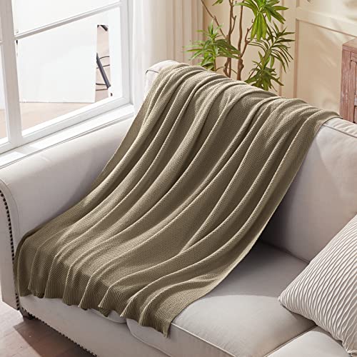 Treely 100% Cotton Knitted Throw Blanket For Couch Chair Bed Home Decorative, Soft & Cozy Knit Throw Blanket(50"X60", Khaki) #TOP2