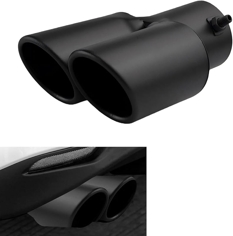 Ponteira de escapamento dupla Pniwuno em aço inoxidável, entrada de 6,35 cm, preta – 1 unidade