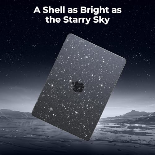 Image of EooCoo Case Compatible for New Apple MacBook Air 13 inch M5 2026 2025 2024 2022 M4 M3 M2, A3449 A3240 A3113 A2681, Mac Air 13.6 inch Laptop Protective Plastic Hard Shell Cover Smooth, Glitter Black