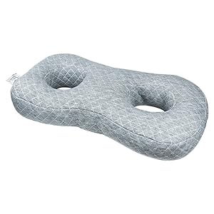 Almohada perforadora de oreja para personas que duermen de lado, almohada ergonómica de algodón PP con 2 agujeros para las orejas, cómodo cojín de dona para aliviar el dolor de oído, úlceras por