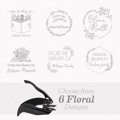 Personalized Book Embosser - Customizable Embosser Stamp for Crisp, Clear Impressions - Perfect for Bookplates, Endpapers, and Covers - Custom Embosser for Personal Libraries - Floral Designs
