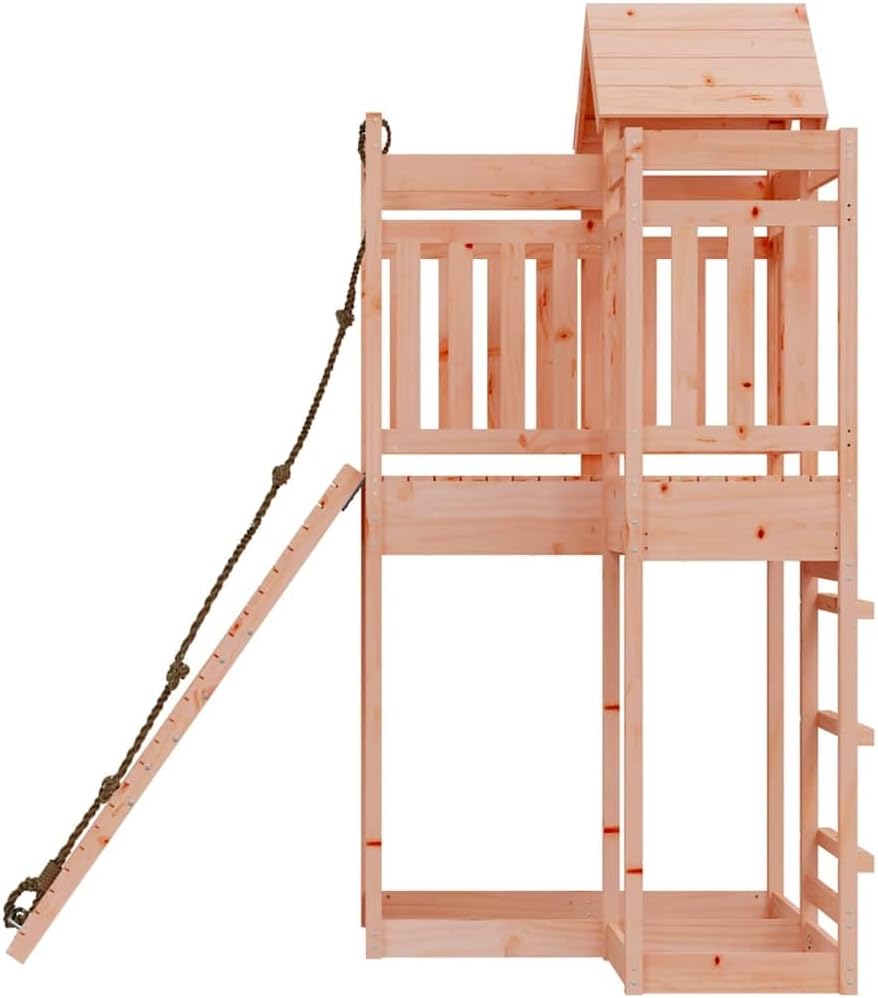 Wooden Outdoor Playhouse for Kids, Large Backyard Play Tower with Climbing Wall and Ladder, Solid Douglas Wood Activity Center for Toddlers, Durable Garden Playground Structure, Brown