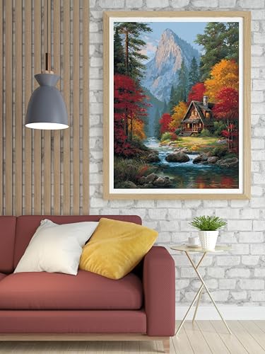 Image of 14CT Counted Cross Stitch Kits for Adults Advanced Mountains Lake Printed Stamped Cross Stitch Kits for Adults (Mountain Lake 4)