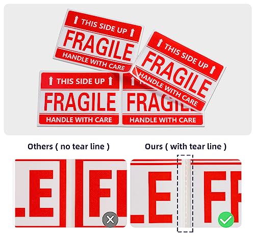 Image of 3 x 2 Inch Handle with Care This Side Up 300 Permanent Adhesive Fragile Stickers for Shipping Moving Glass Labels (1 Roll, 300 Labels)