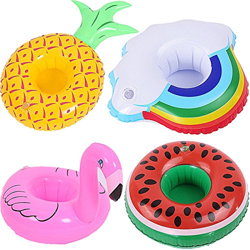 Mattelsen 4 Pcs Posavasos de Flotador Flamingo Fruta Titular de Bebida Inflador Colchonetas y Juguetes Hinchables Flotante Verano Exterior Ocio Juguetes Niños Adultos