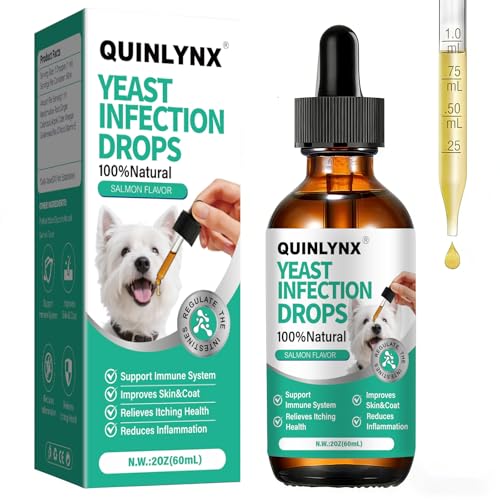 Quinlynx Dog Yeast Infection Treatment Drops Treats Canine Ear & Paw Yeast Infections Relieves Irritation Inflammation & Allergies Multivitamin Probiotic Supplement for Dogs
