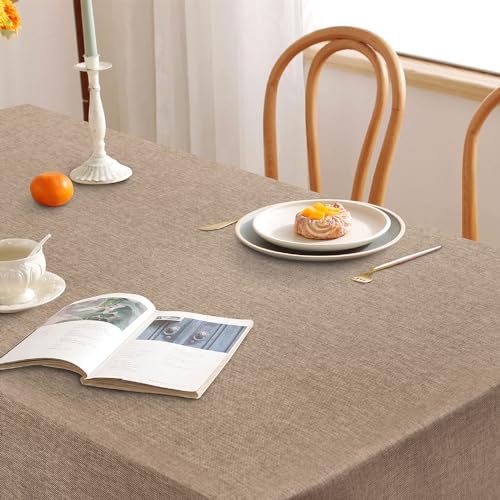 DWCN Khaki Leinenoptik Tischdecke 135x180cm Abwaschbar Outdoor Wetterfest – Ansicht 2