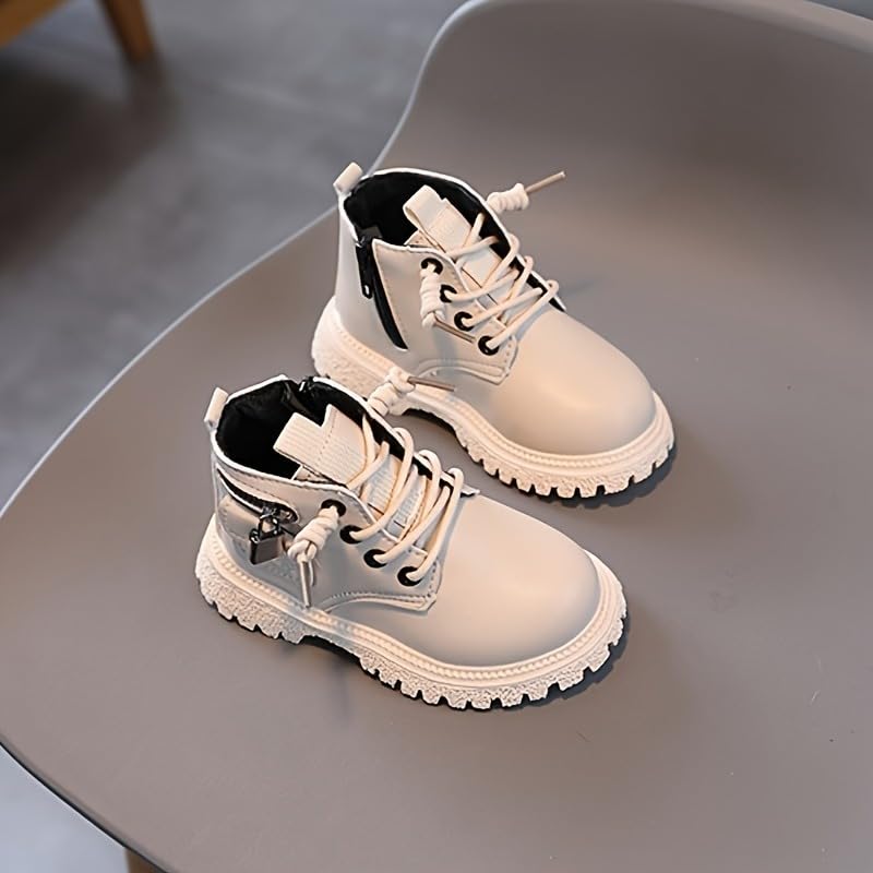 Baby Girls Work Boots Autumn Fashion Leather Lace-Up Boots Soft Flat Ankle Snow Boots, Toddler Fur Winter Shoes Sneakers4