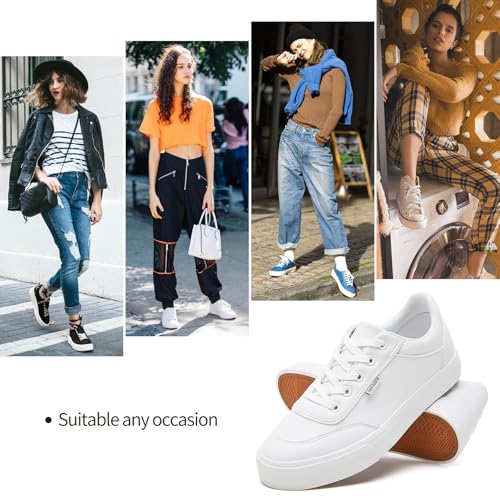 Hash Bubbie White Sneakers For Women Women'S White Shoes Pu Leather Tennis Shoes Slip On Shoes For Walking(White.Us8) thumb #3
