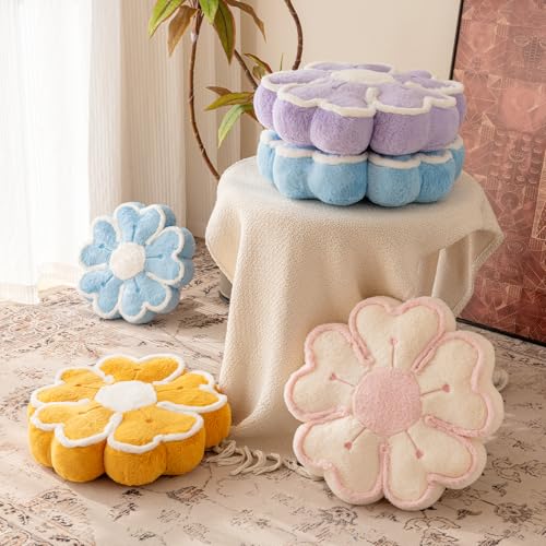 Znhinery Flower Shaped Decorative Throw Pillow Cushion for Bed Couch, Cute Flower Plush Throw Pillows Home Decor Floor Pillow Seating Cushions (Dark Yellow, 17.7 Inches) — view 4