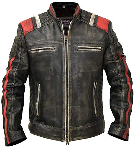 Cafe Racer Vintage Retro Distressed Biker Black Cowhide Leather Jacket - Moto Leather