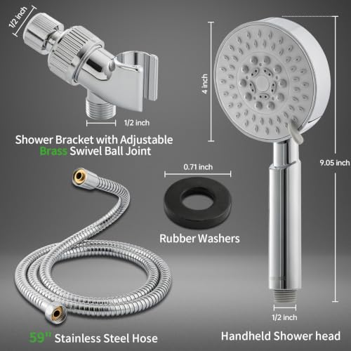 Regadera SOLVEX con mango, regadera de alta presión de 5 modos, boquillas antiobstrucción y alto caudal, manguera de acero inoxidable hermética y soporte ajustable SP-92052 miniatura 5