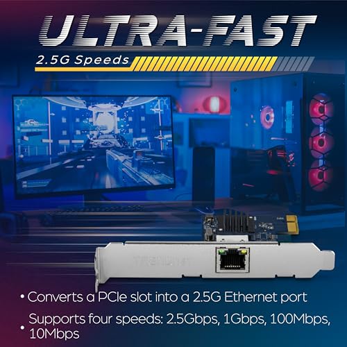 Image of TRENDnet 2.5GBase-T PCIe Network Adapter, TEG-25GECTX, Converts a PCIe 2.0 or Later Slot into a 2.5G Ethernet Port, 802.1Q VLAN Tagging, Standard & Low-Profile Brackets Included, Windows Support