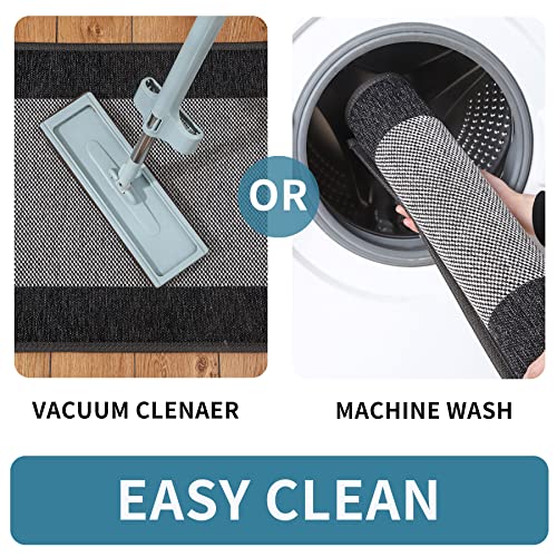 Neyamo Kitchen Rugs Washable Sets Of 2 Pcs Kitchen Rugs And Mats Non Skid Rubber Rugs For Kitchen,Absorbent Kitchen Runner Rugs Kitchen Mats For Floor In Front Of Sink (Black, 20"X32"+20"X48") #TOP4