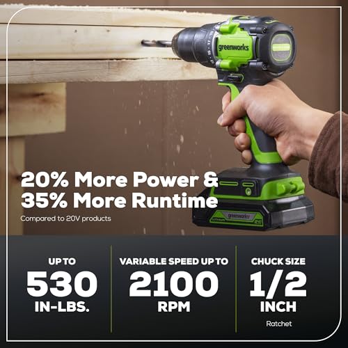 Image of Greenworks 24V Brushless Cordless Compact 1 /2 in. 530 in.-lbs. Drill /Driver and 1,950 in-lbs Impact Driver Combo (21+1 Clutch Position /LED Light), 2x2Ah Battery and 2Ah Fast Charger Included