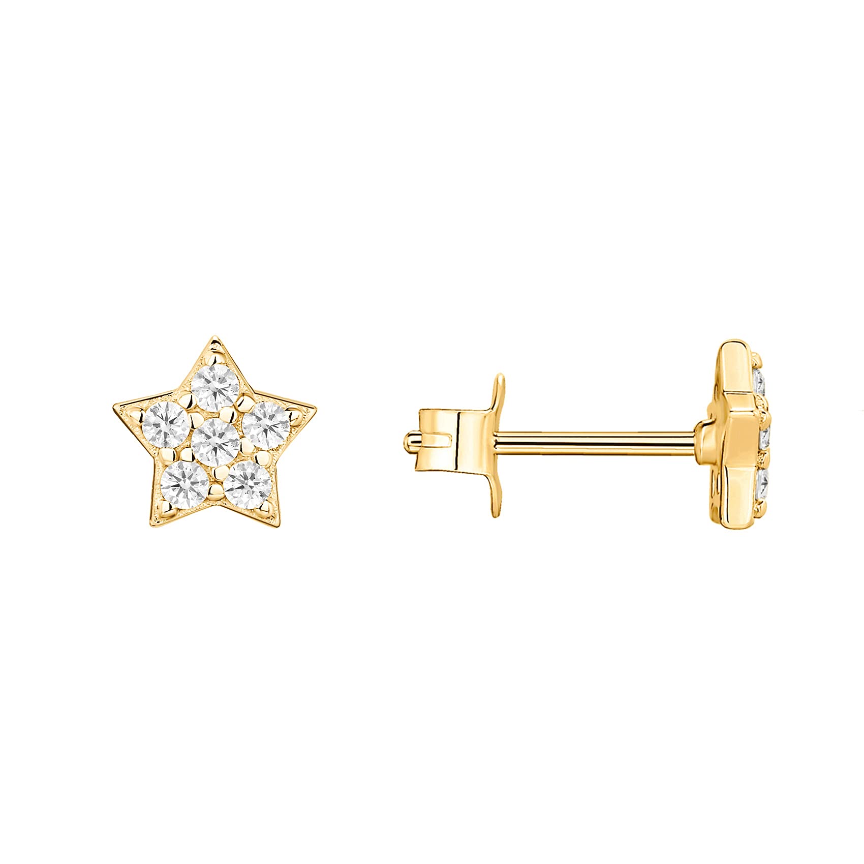 PAVOI14K Gold Plated Dainty Stud Earrings for Women - Sterling Silver Posts Earrings with Cubic Zirconia - Celestial Lightning Bolt, Moon, Star, and Flower Gold Jewelry Gifts