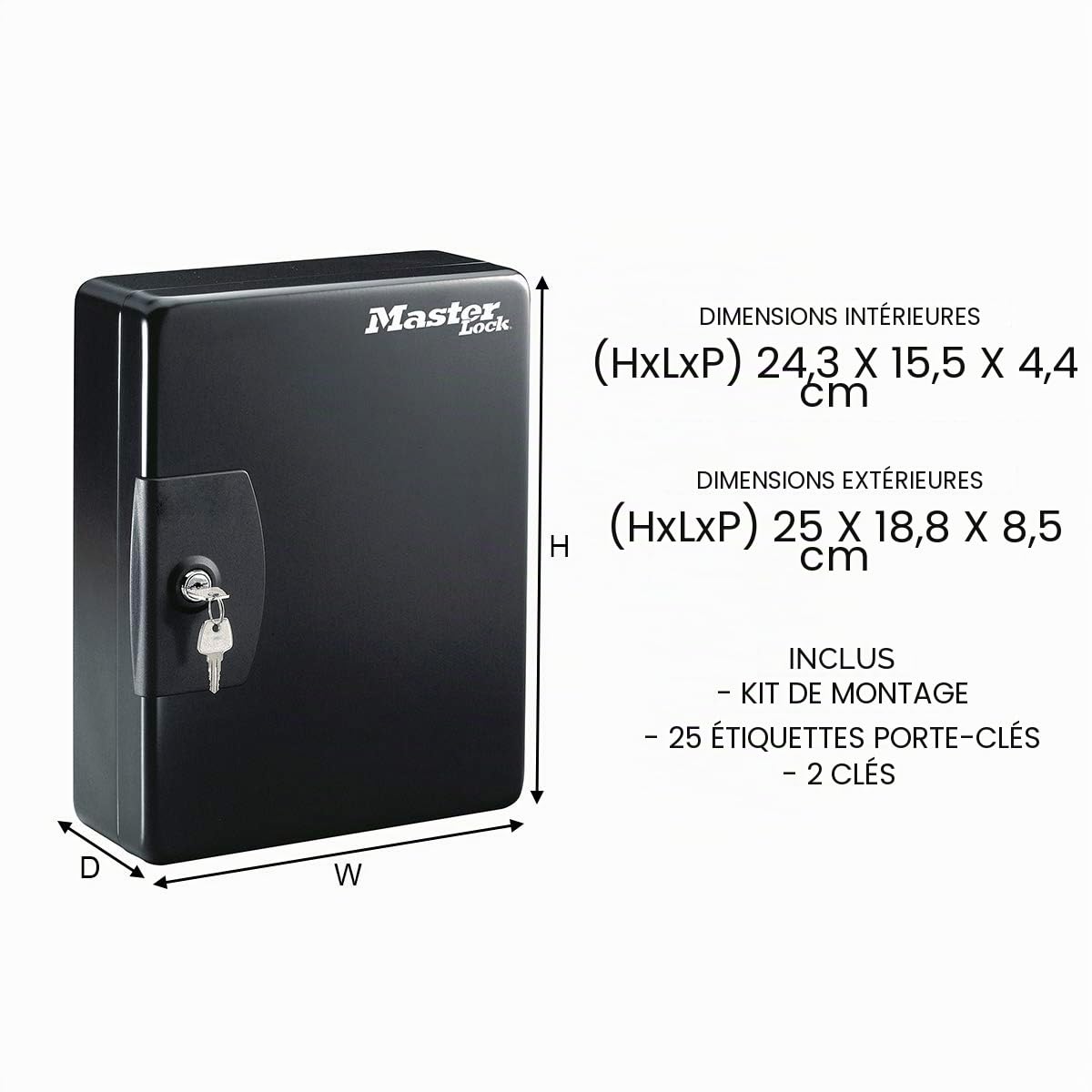 Master Lock Armoire à Clés [Fixation Murale] [25 Crochets] KB-25ML - 25 Porte-clés Inclus avec étiquettes