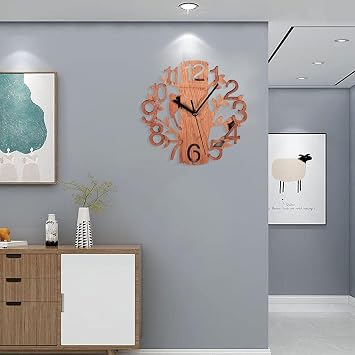 Tree of Life Wood Wall Clock, 3D Layered Design Silent Non Ticking Battery Operated Decorative Wall Clock for Living Room Bedroom Office Home Decor, 9 x 9 Inches (Black)