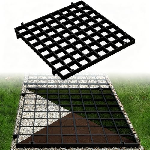 Briwooody 16 x 16 Inch Permeable Pavers Gravel Grid Rv Parking Pad for Outside Walkway Driveway Patio Lawn Grass Shed Base Outdoor DIY(Black 12 Pcs)