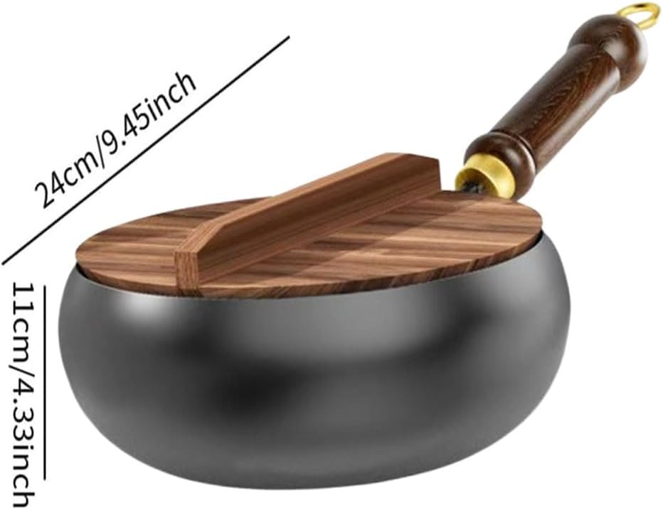 Japanese Iron Pan, Uncoated Iron Pan, 9.45 Inch Hand-Forged Non-Stick Irons Pans Without Coating, Supplemented Pure Irons Non-Stick Pot With Lid, For Cooker Gas Stir Fry Pans (D,9.45in)