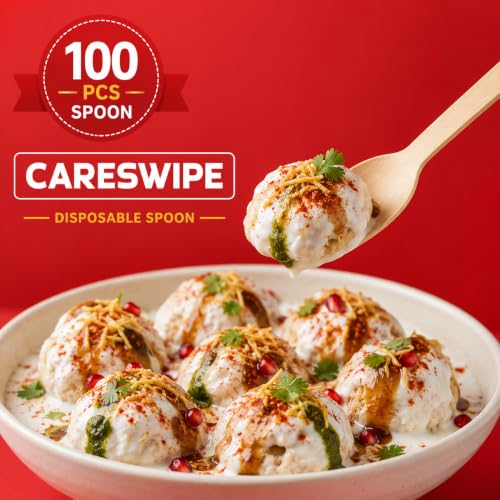 Image of 160 mm, 100 Pack Disposable Spoons | Wooden Dining Flatware | Ideal for Kids Birthday, Wedding & Party
