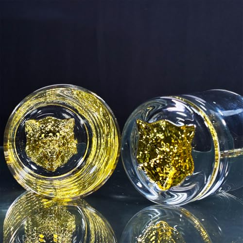 Image of Melbify Gold Wolf Whiskey Glass Gift Set | 4 pcs Set | 300 ml | Ultra-Premium | Gold-Bottomed | Imported | Luxurious | Ideal for Wedding Gifts, Anniversary, VIP and Corporate Gifts