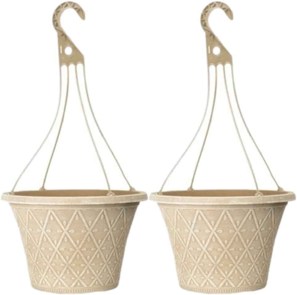 Prisma Hanging Basket - Decorative Round Garden Flower Plant Pot | Flower Outdoor Decorative Planter β Weatherproof Plastic with Drainage Holes βFor Gardens & Balconies (Powdered Ginger- 30cm, 2Pack)