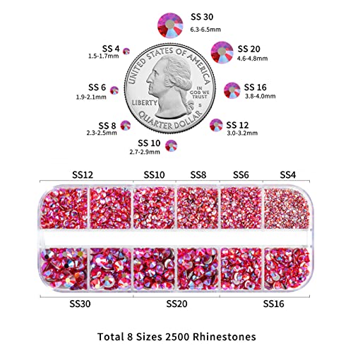 Beadsland Rhinestones for Makeup,8 Sizes 2500pcs Orange AB Flatback Rhinestones Face Gems for Nails Crafts with Tweezers and Wax Pencil,Hyacinth AB,SS4-SS30 - Image 3