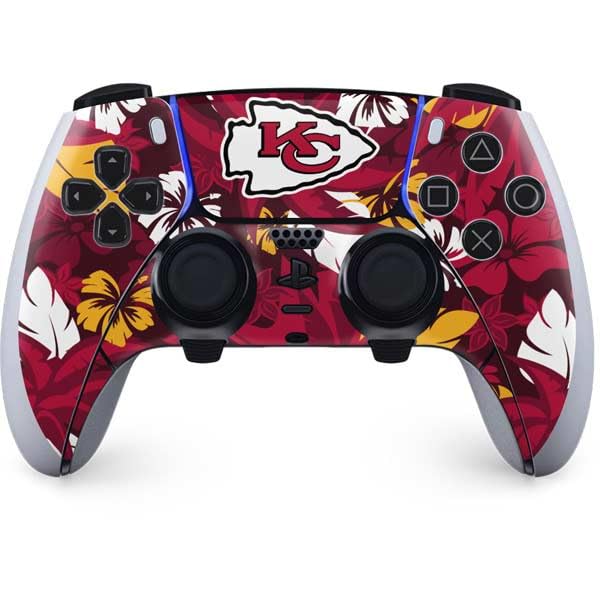 Skinit Decal Gaming Skin Compatible with PS5 DualSense Edge Pro Controller - Officially Licensed NFL Kansas City Chiefs Tropical Print Design