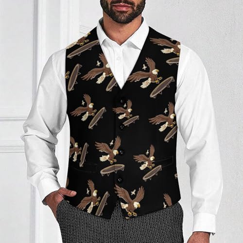 Eagle On A Trampoline Novelty Men's Suit Vest Funny Formal Dress Vests Business Waistcoat2