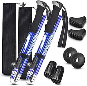 COVACURE Wanderstöcke Nordic Walking Stöcke - 110-130 cm Faltbar, Verstellbar, Teleskop, Leicht, mit Gummipuffer für Damen und Herren (Blau)