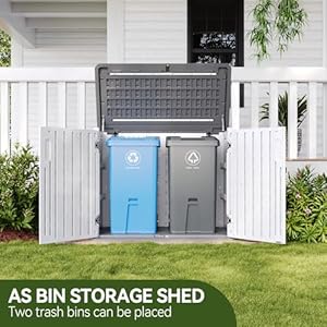 Aoxun Outdoor Storage Cabinet 35 Cu.Ft Outdoor Trash Can Storage Shed Waterproof Horizontal Storage Shed Outdoor Storage for Garbage Bin, Generator, and Lawn Mower (White) Aoxun Outdoor Storage Cabinet 35 CuFt Outdoor Trash Can Storage Shed Waterproof Horizontal Storage Shed Outdoor Storage for Garbage Bin Generator and Lawn Mower White
