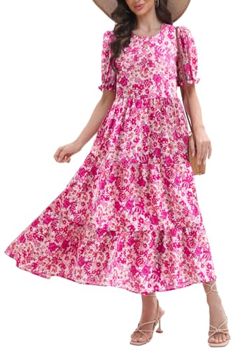 2025 Women’s Boho Floral Maxi Dress Flowy Beach Loose Long Dresses for Vacation