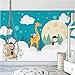 mazhant Personalizzato Murale Art Fumetto Dipinto a mano Nuvole bianche Giraffa Pupazzo di neve Luna Camera dei bambini Baby Room Camera da letto Foto Wallpaper per pareti 3D-450X300cm