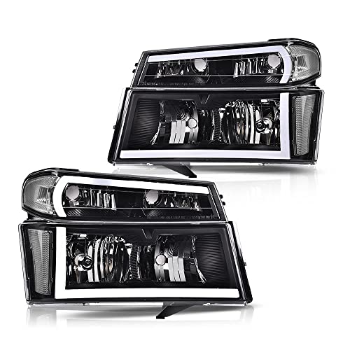 CHEDA LED DRL Headlights, Compatible with 2004 2005 2006 2007 2008 2009 2010 2011 2012 GMC Canyon/ Chevy Colorado Headlights Assembly Bumper Lights 4pcs（Clear lens Black Housing Clear Reflector）