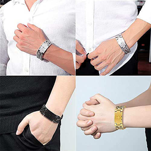 Govenus Vintage Stainless Steel Cross English Bible Lords Prayer Link Wrist Bracelet For Men,Silver #TOP5