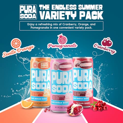 Image of PuraSoda Sundowner Sensation Variety Pack - C & L, Pomegranate, L & E 24 pk | Real Fruit Extract, Non-Gmo Vegan, No Stevia Or Artificial Sweeteners