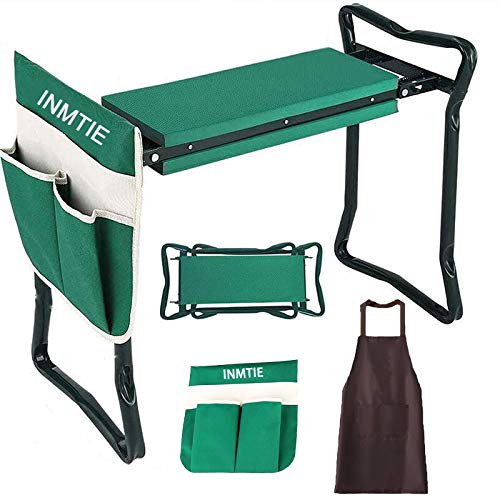 INMTIE 2-in-1 Garden Kneeler and Seat Gardening Chair Protects Your Kneesb Foldable Garden Bench Garden Stools Bench Comes with A Free Tool Pouch EVA Foam Pad (Green)