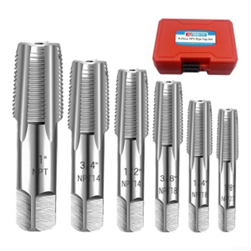 Juego de grifos de tubería para tuberías de agua, herramientas de corte de rosca de metal con portabrocas cuadradas, tamaños de 1 pulgada, 3/4 pulgadas, 1/2 pulgadas, 3/8 pulgadas, 1/4 pulgadas
