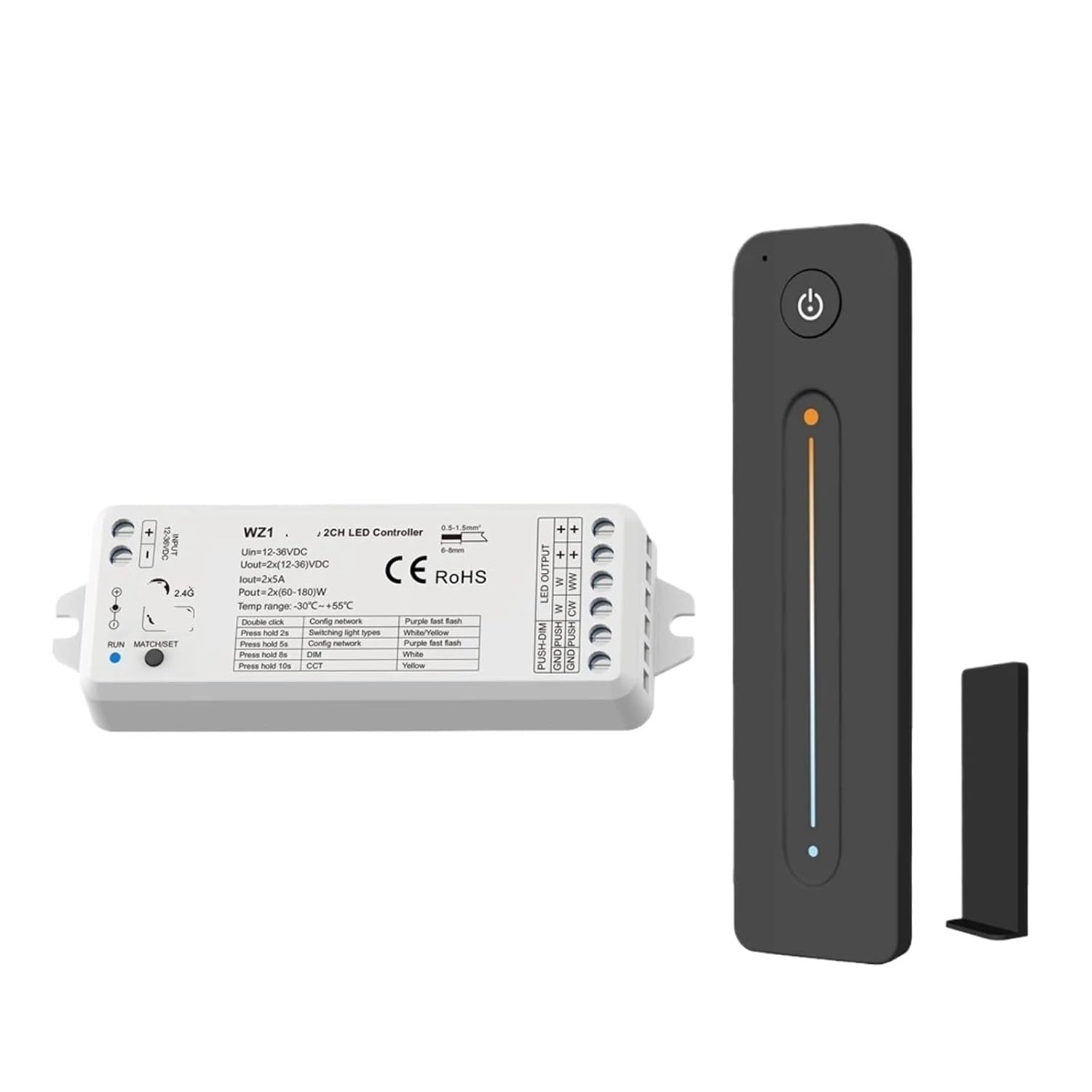 1 Pcs Dimmer LED Switch 12V 24V 36V DC 2CH 2.4G CCT WW CW Light Strip Controller WZ1 Dimmer(WZ1 and R12 Set)