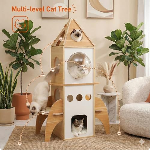 Árbol moderno para gatos forma cohete 54 pulgadas madera miniatura 4