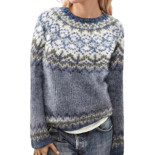Womens Fair Isle Knitted Sweaters Vintage Floral Icelandic Crew Neck Knit Pullover Sweater Long Sleeve Fall Winter Pullover