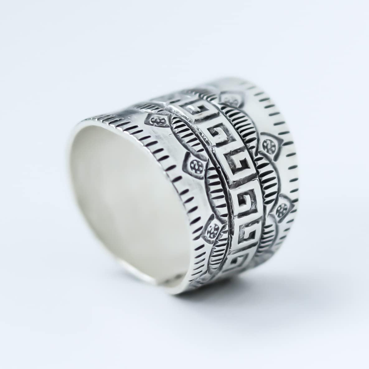 Sterling Silver 925 Band Statement Ring Adjustable Size, Boho Ethnic Hippie Gypsy Tribal Artisan, Weight 6.5g - Image 7