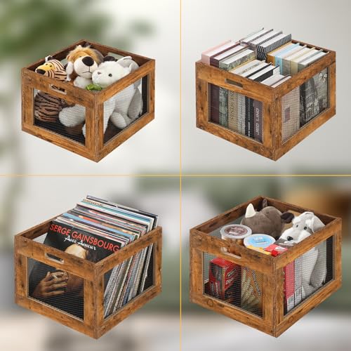 HAITRAL Caixa de armazenamento de discos de vinil, porta-discos de madeira, caixa de armazenamento m