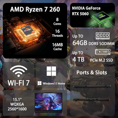 Image of Lenovo Legion 5 15AHP10 RTX 5060 AI Gaming Laptop,15.1 OLED WQXGA(2560 x 1600) 165Hz 500 Nits,AMD Ryzen 7 260,64GB DDR5 RAM,4TB SSD,RGB Backlit Keyboard,W11H,Wi-Fi 7,Bundle with PCO Laptop Cooler