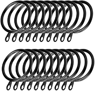 Coolty 60pcs Metal Curtain Rings, Curtain Drapery Pole Rod Rings with Fixed Eye (Black)